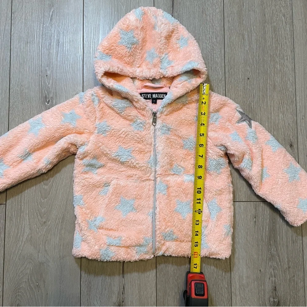 Steve Madden Toddler Girls' Faux Shearling Star Hoodie Jacket Cozy Pink Blue‎ 4T